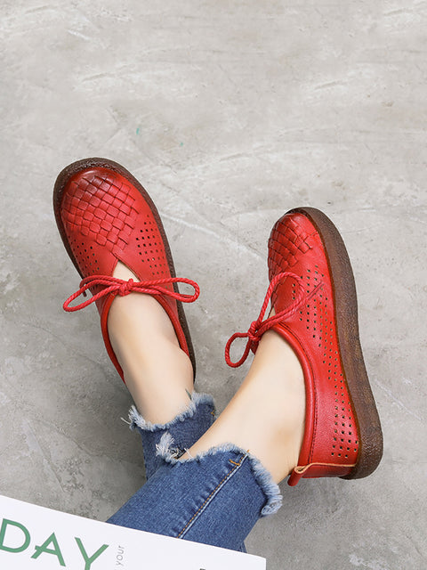 Women Vintage Summer Leather Weave Flat Shoes