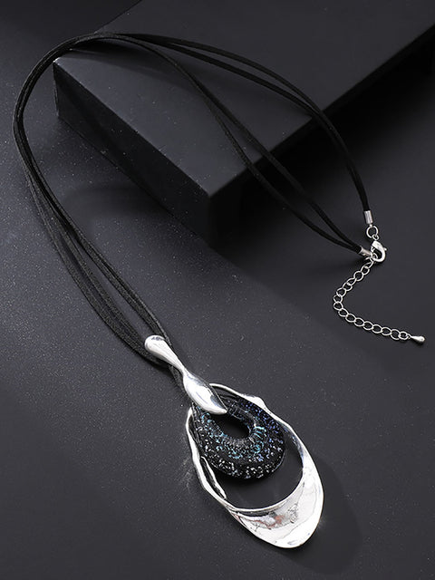 Women Fashion Geometric Alloy Sweater Necklace