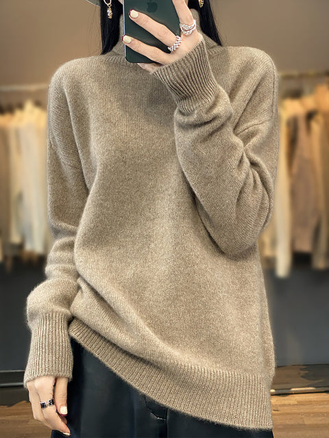 Women Autumn Turtleneck Knit 100%Wool Sweater