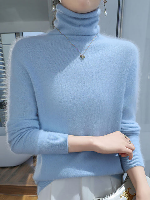 Women Autumn Turtleneck Wool Soft Warm Knit Sweater