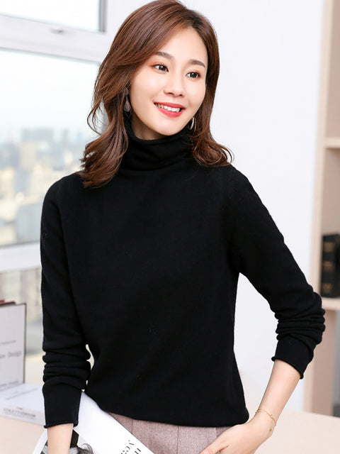 Women Autumn Turtleneck 100%Wool Soft Solid Bottom Sweater