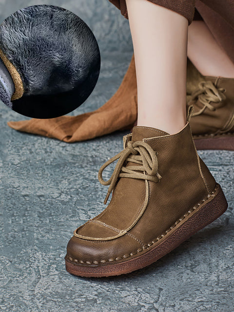 Women Winter Retro Leather Spliced Flat Boots