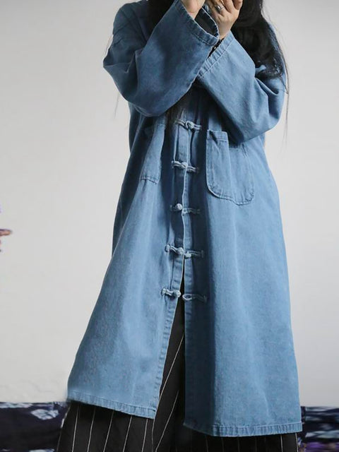 Women Autumn Casual Solid Pocket Denim Coat