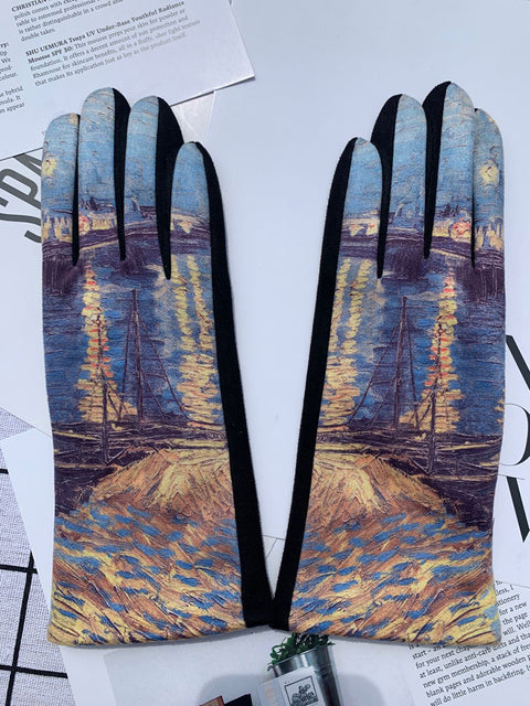 Women Fashion Print Warm Outdoor Gloves