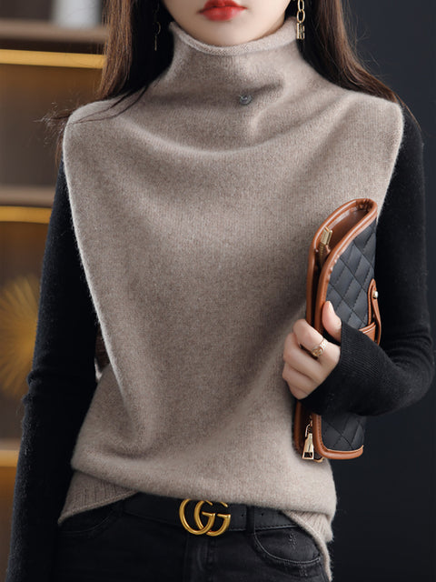 Women Casual Wool Turtleneck Soft Knit Vest