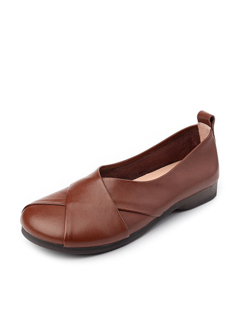 Women Casual Soft Leather Spliced Low Heel Shoes