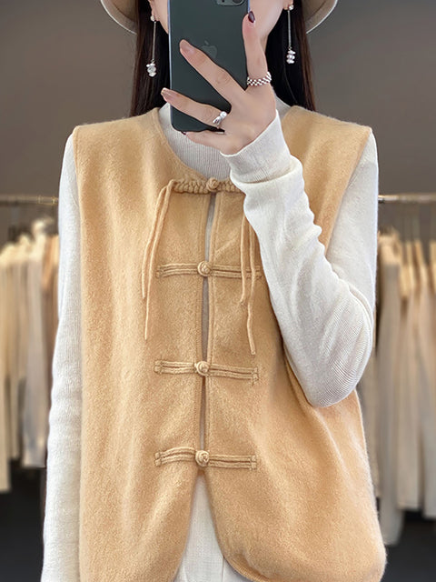 Women Casual Spring Wool O-Neck Knit Vest