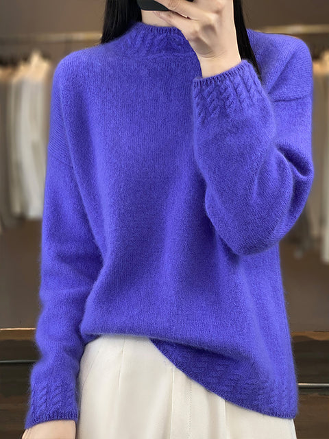 Women Autumn Half-Turtleneck Knit 100%Wool Sweater