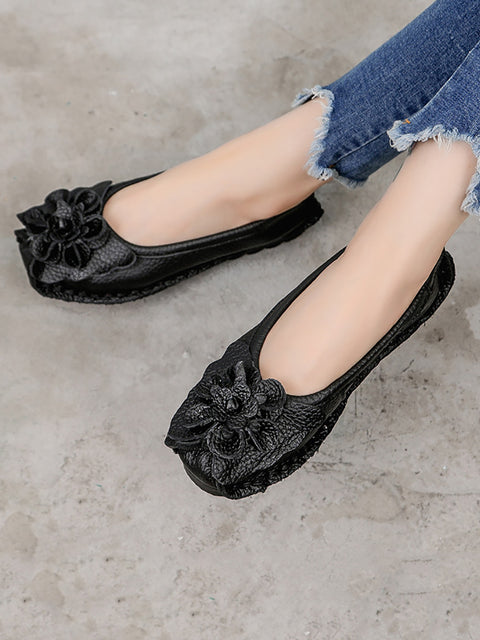 Women Vintage Summer Leather Flower Spliced Shoes