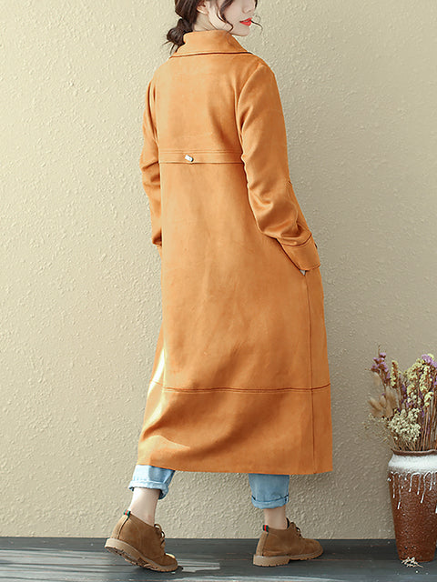 Plus Size Women Autumn Long Sleeve Yellow Brown Coat