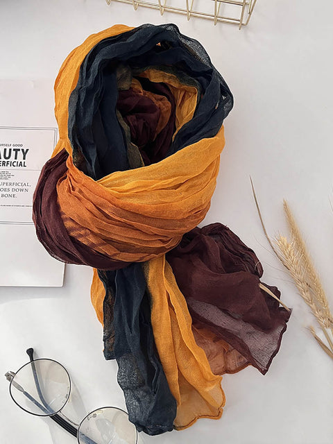 Women Artsy Colorblock Thin Autumn Shawl Scarf