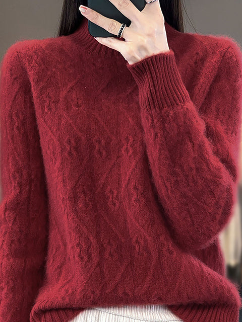 Women Autumn Half Turtleneck Wool Twist Knit Sweater