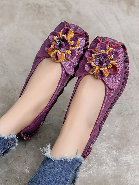 Women Vintage Summer Leather Flower Spliced Shoes