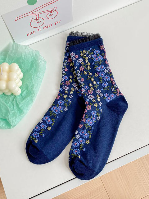 5 Pairs Women Vintage Floral Lacework Socks