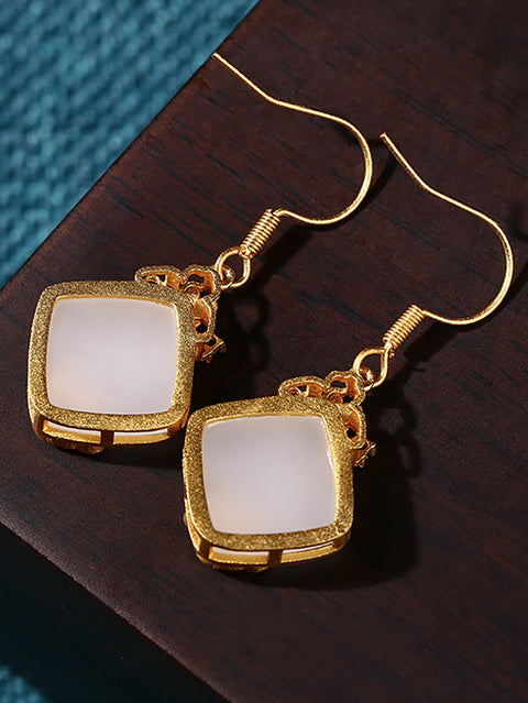 Women Ethnic Jade S925Sliver Enamel Cloud Earrings