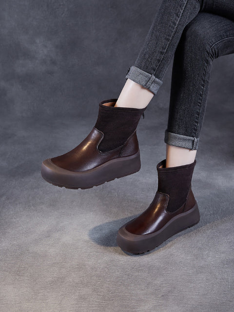 Women Winter Genuine Leather Platform Ankle Boots