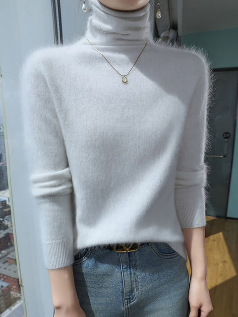 Women Autumn Turtleneck Wool Soft Warm Knit Sweater