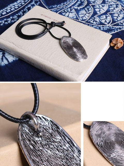 Vintage Alloy Fingerprint Pendant Sweater Necklace