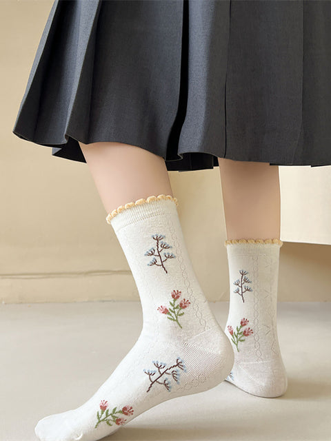 5 Pairs Women Artsy Flower Cotton Socks