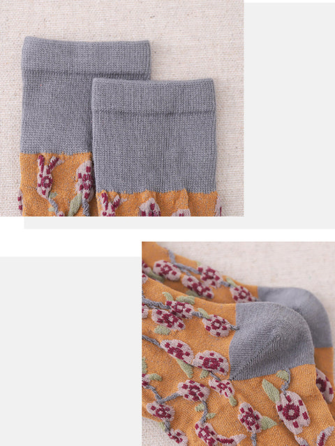 4 Pairs Women Winter Floral Jacquard Long Socks