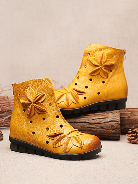 Women Spring Leahter Hollow Out Spliced Boots