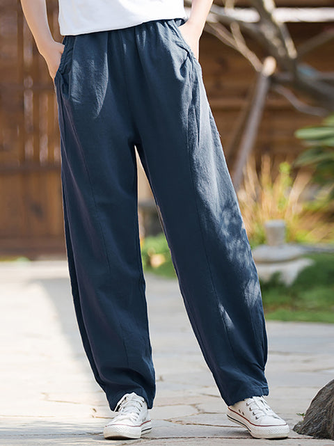 Women Winter Solid Fleece-lined Pants