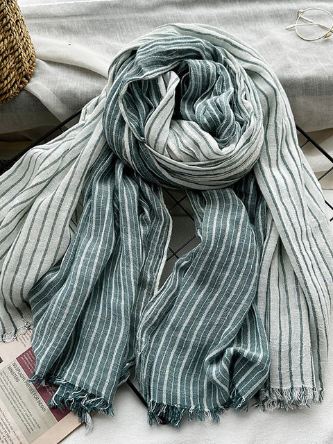 Women Casual Stripe Colorblock Tassel Shawl Scarf