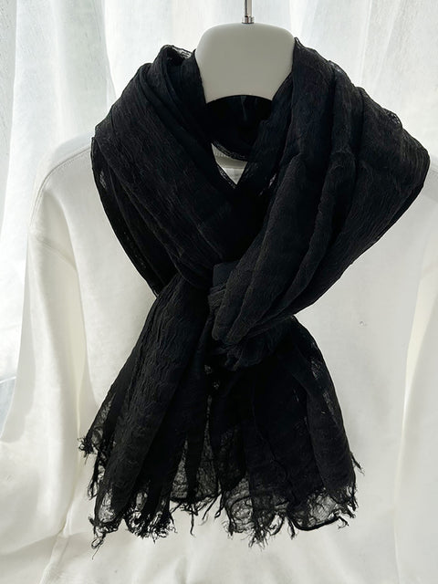 Women Stripe Linen Thin Scarf