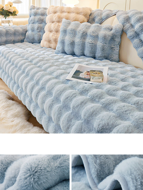 Solid Rabbit Wool Queen Bedcover Sofa Blanket