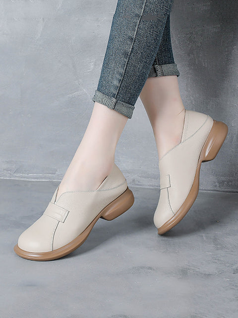 Women Vintage Genuine Leather Mid-Heel Shoes