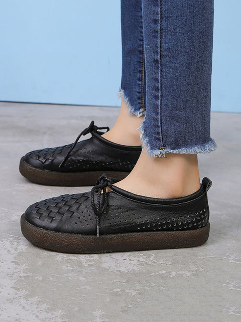 Women Vintage Summer Leather Weave Flat Shoes