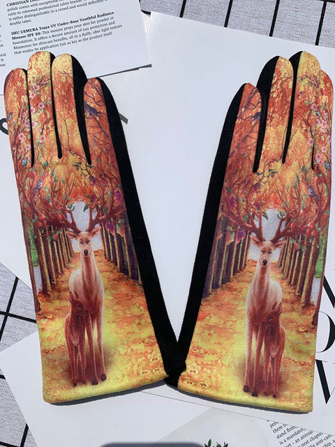 Women Fashion Print Warm Outdoor Gloves