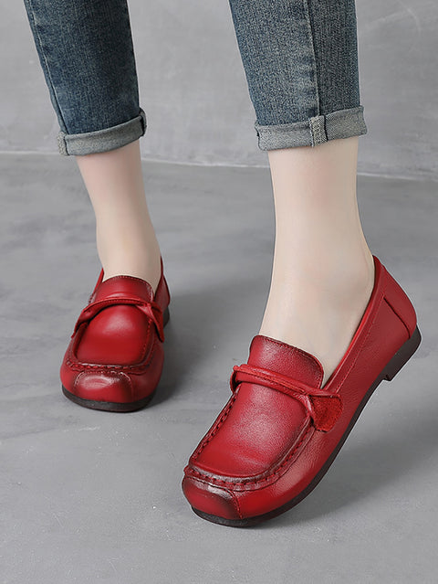 Women Retro Soft Leather Spliced Low Heel Shoes