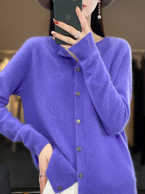 Women Autumn Wool O-Neck Cardigan Knit Sweater