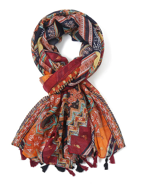 Bohemian Print Tassel Travel Shawl Scarf