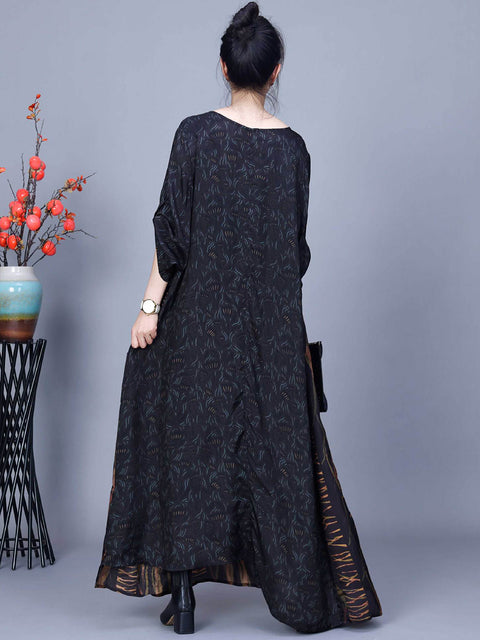 Women Spring Vintage Spliced Loose O-Neck Dress