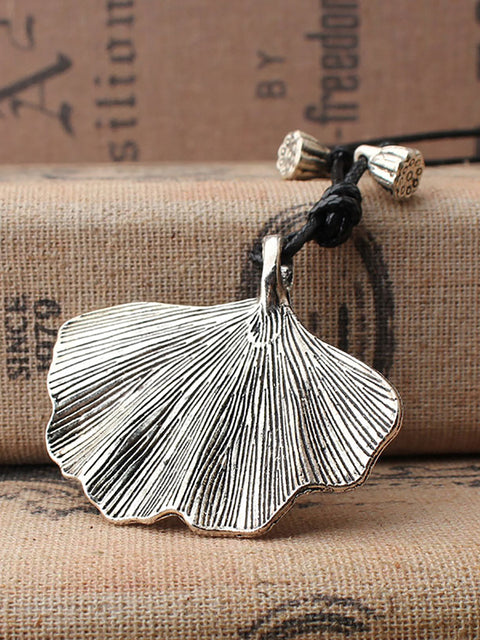 Vintage Alloy Ginkgo Artsy Sweater Necklace