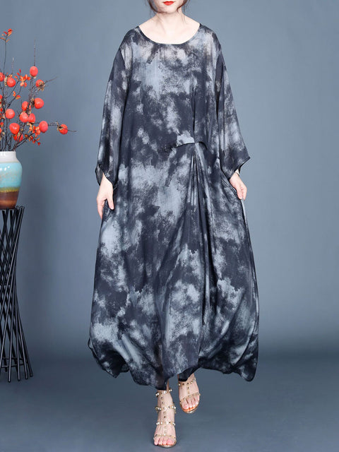 Women Spring Artsy Tie-dye Irregular Hem Dress