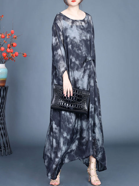 Women Spring Artsy Tie-dye Irregular Hem Dress