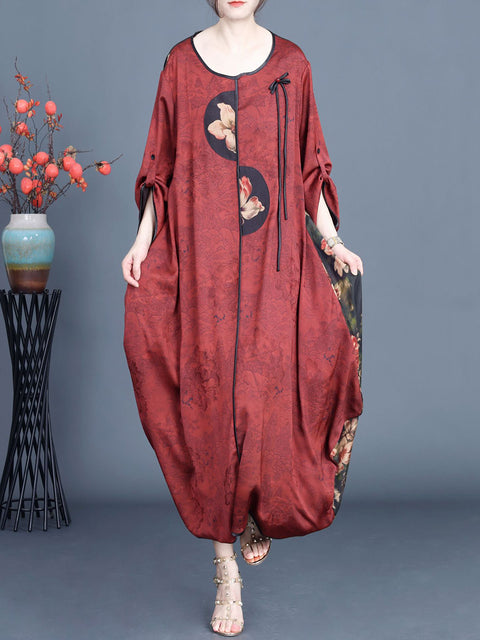 Women Ethnic Irregular Flower Spliced Loose Dress