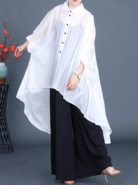 Women Summer Solid Loose Irregular Hem Shirt