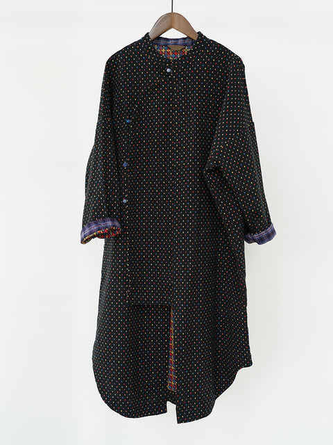 Women Vintage Autumn Dot Irregular Spliced Cotton Robe Dress