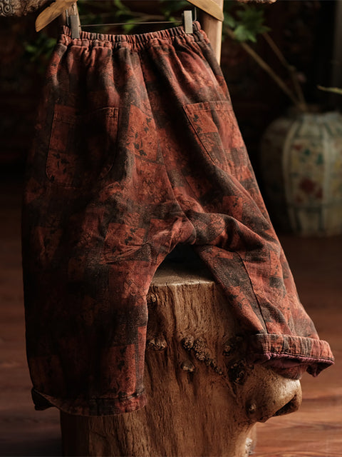 Women Autumn Vintage Flower Patch Cotton Harem Pants