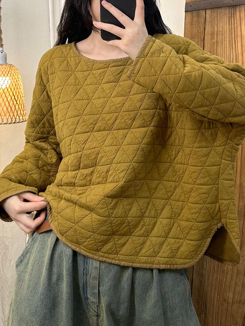 Women Artsy Autumn Rhomboids Stitching Padded Sweatshirt