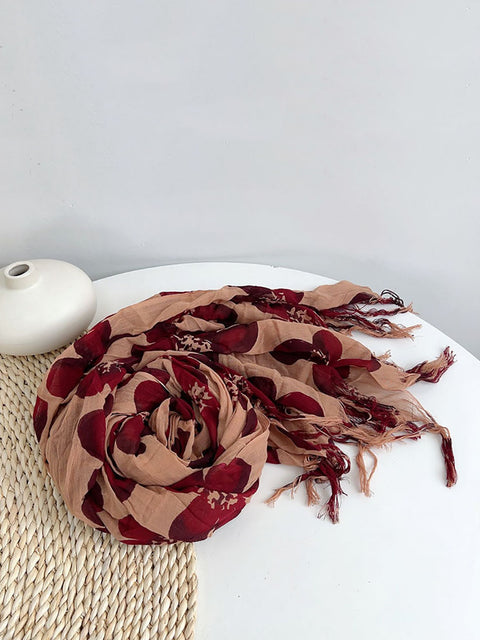 Women Summer Flower Tassel Cotton Shawl Scarf