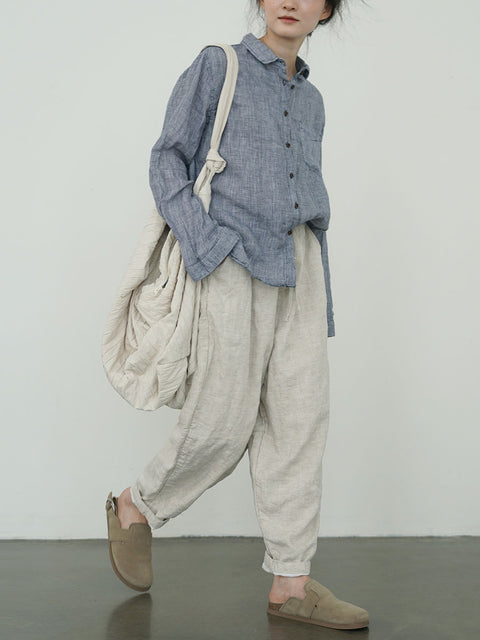 Women Autumn Vintage Solid Linen Loose Pants