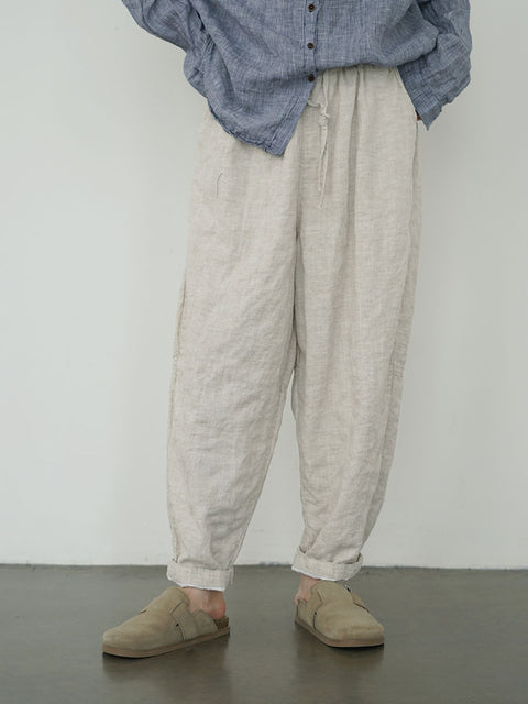 Women Autumn Vintage Solid Linen Loose Pants