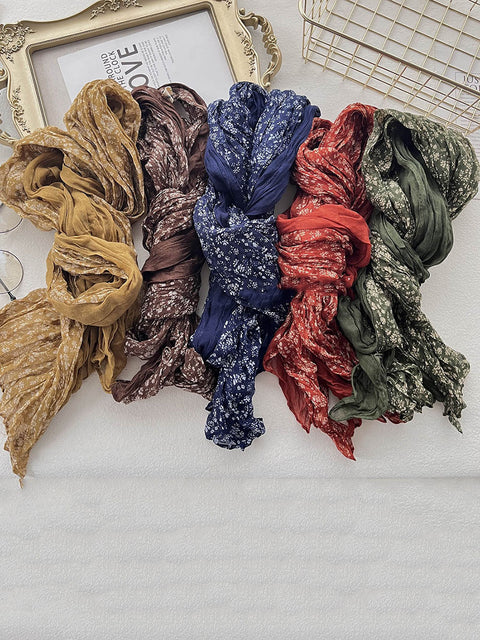 Women Retro Floral Colorblock Cotton Linen Shawl Scarf