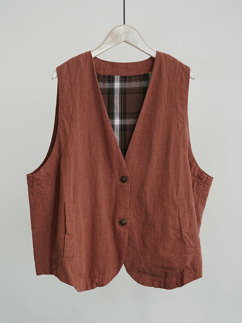 Women Ethnic Cotton Linen Solid V-Neck Vest