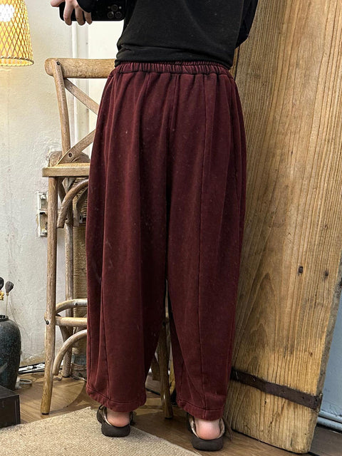 Women Autumn Retro Solid Spliced Cotton Harem Pants